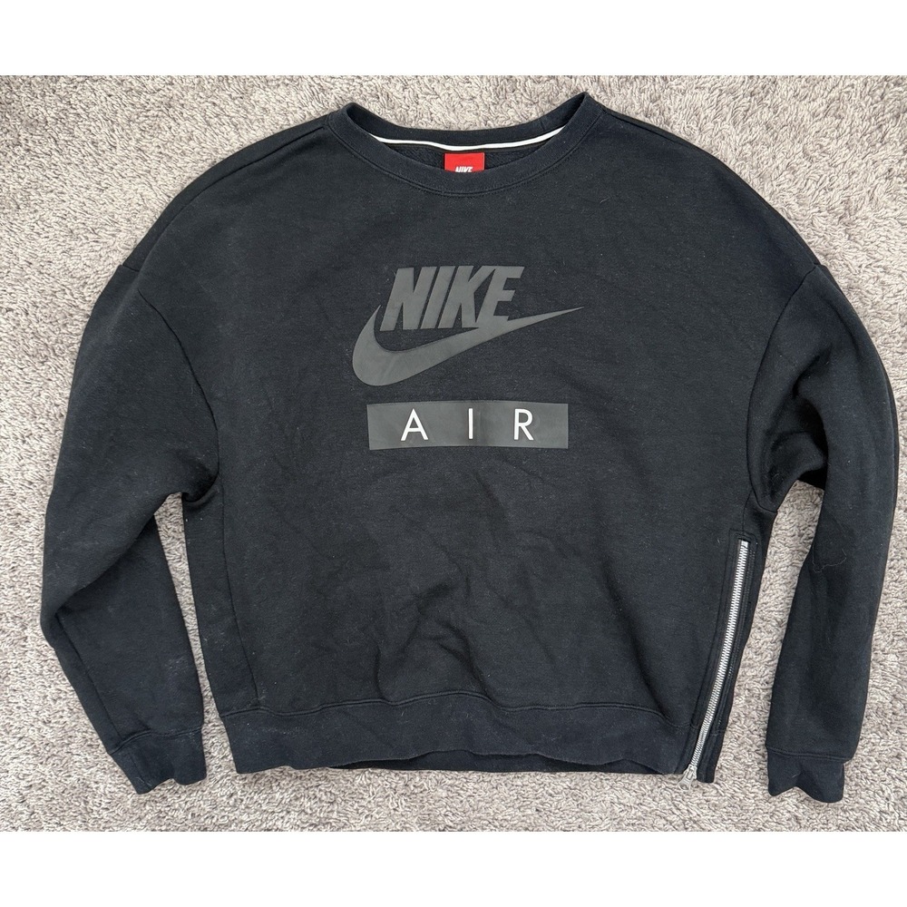 Women's Nike Air Crewneck Sweatshirt Zipper Detail Black Size S